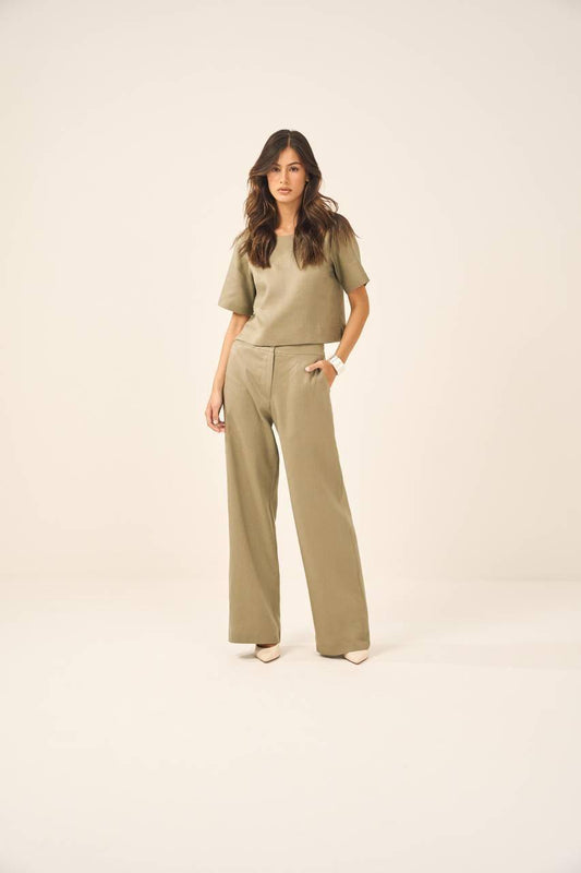 Blusa Cropped Linho - Verde Musgo BLU0002VDMG