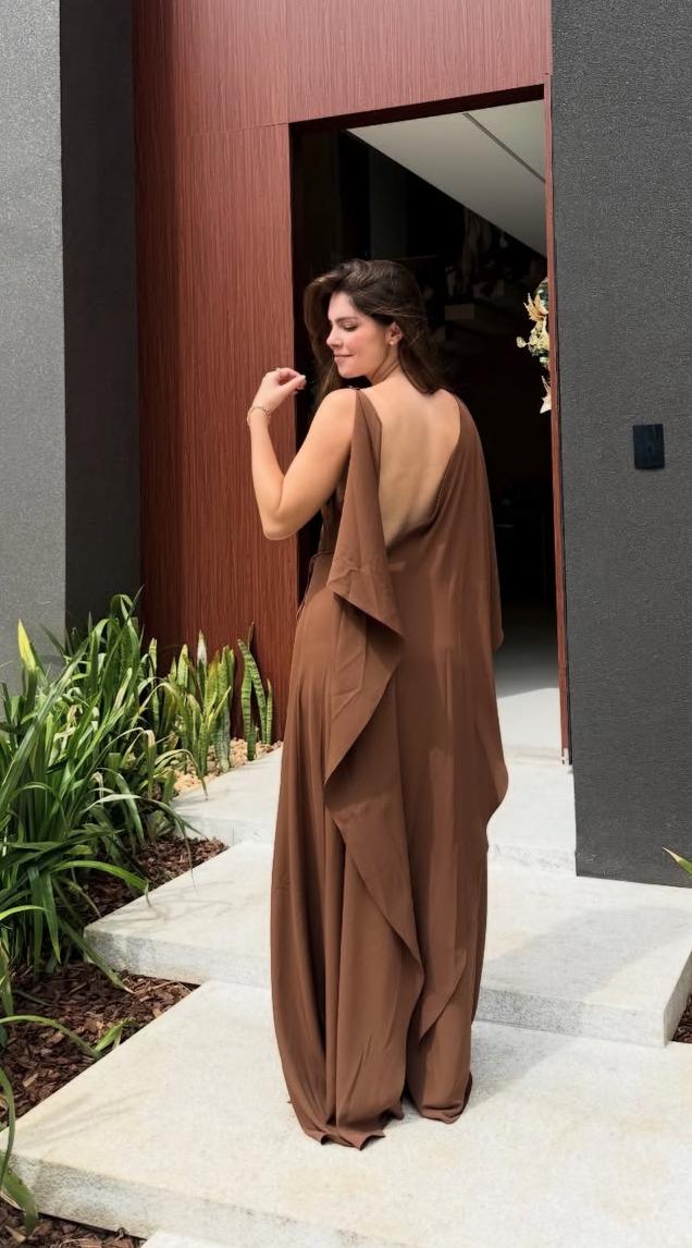 Vestido Decote Profundo Jabour - Marrom VES2043MRO