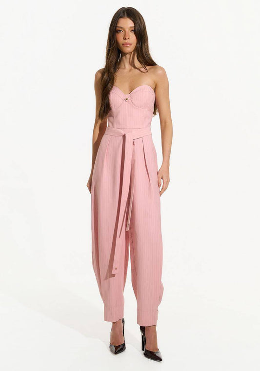 Macacão T.q.c Corselet Alfaiataria Risca De Giz - Peach