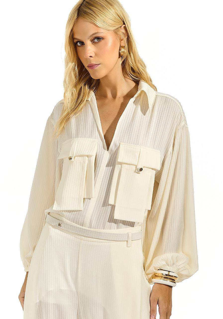 Camisa Fluida Bolso Solto - Off White CAM0053OFF