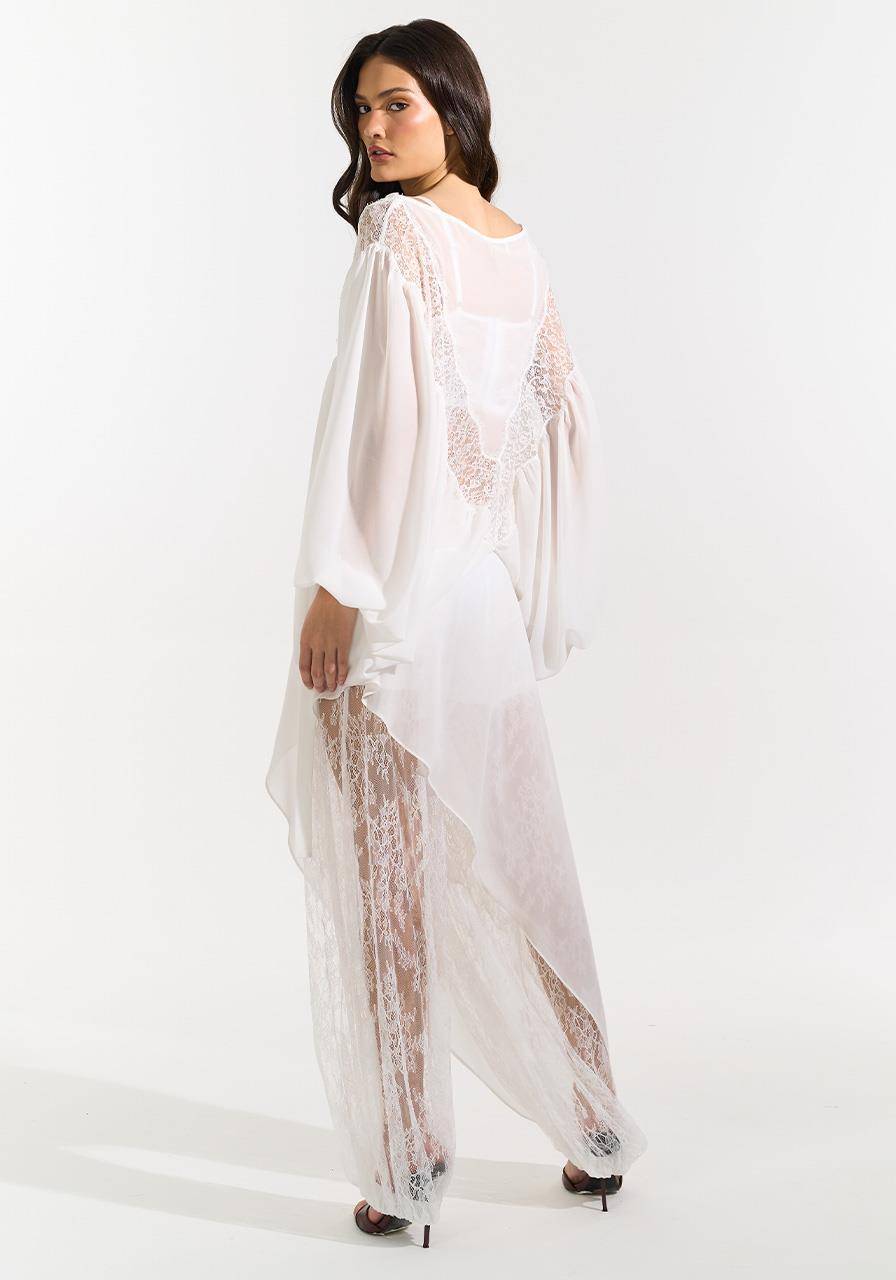 Blusa Manga Ampla Detalhe Renda - Off White BLU0154OFF