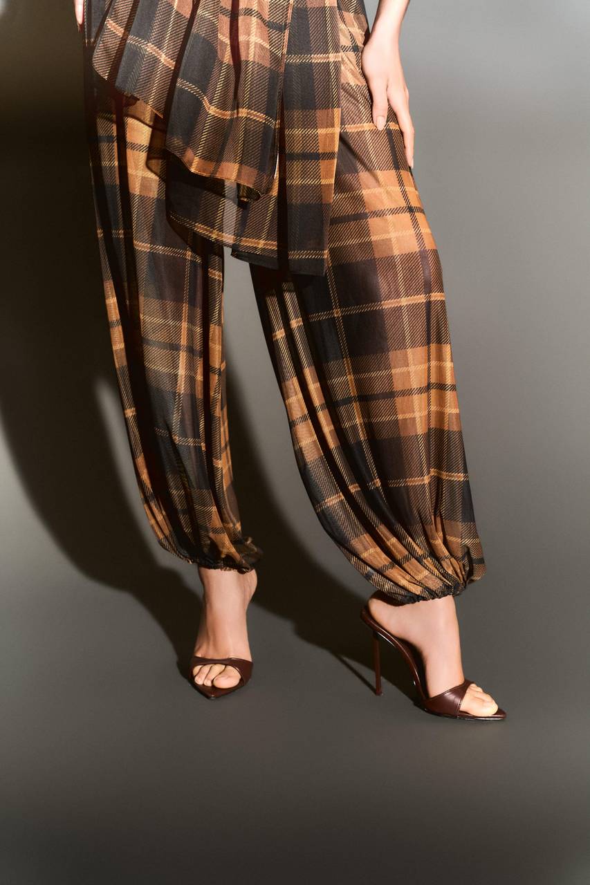 Calça Aladim Com Detalhe No Cós - Xadrez Camel CAL0102XDZ