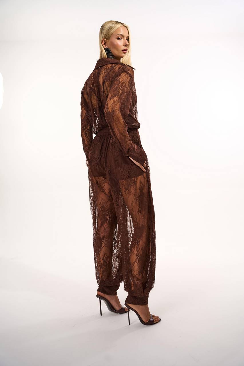 Calça Sloutch De Renda - Marrom CAL0147MRO