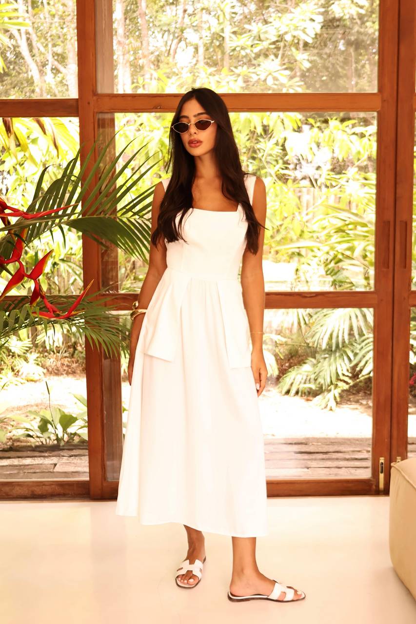 Vestido Crepe Frente Unica - Off White VES0005OFF