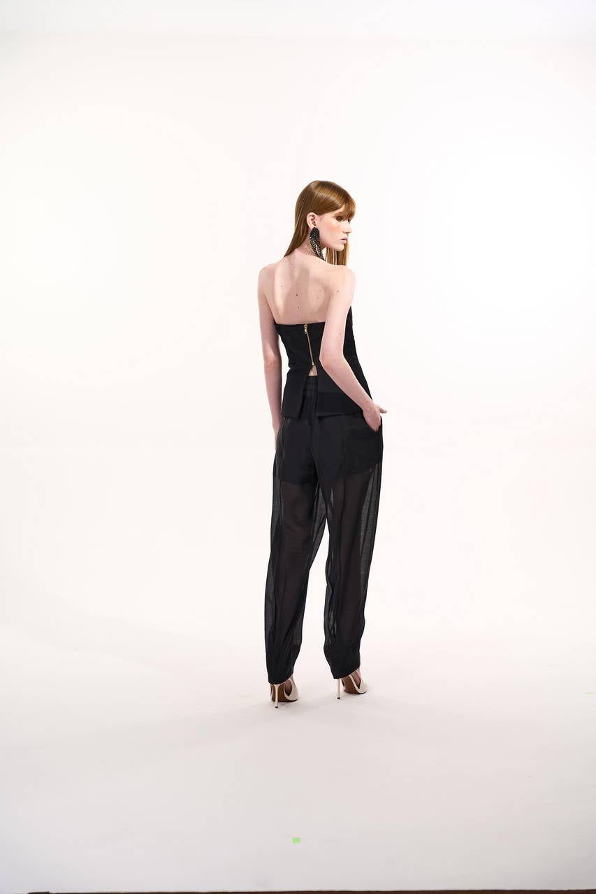 Top Corselet Alfaiataria Aplicações Tiras - Preto TOP0062PTO