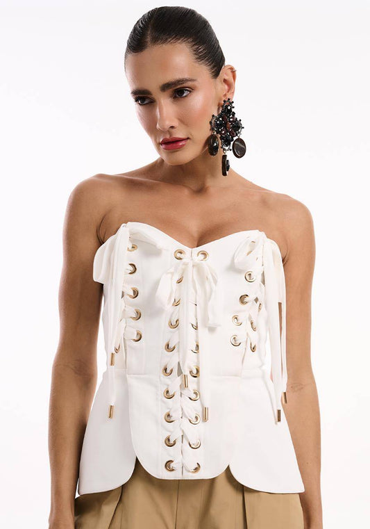 Top Corselet Alfaiataria Ilhos - Off White TOP2064OFF