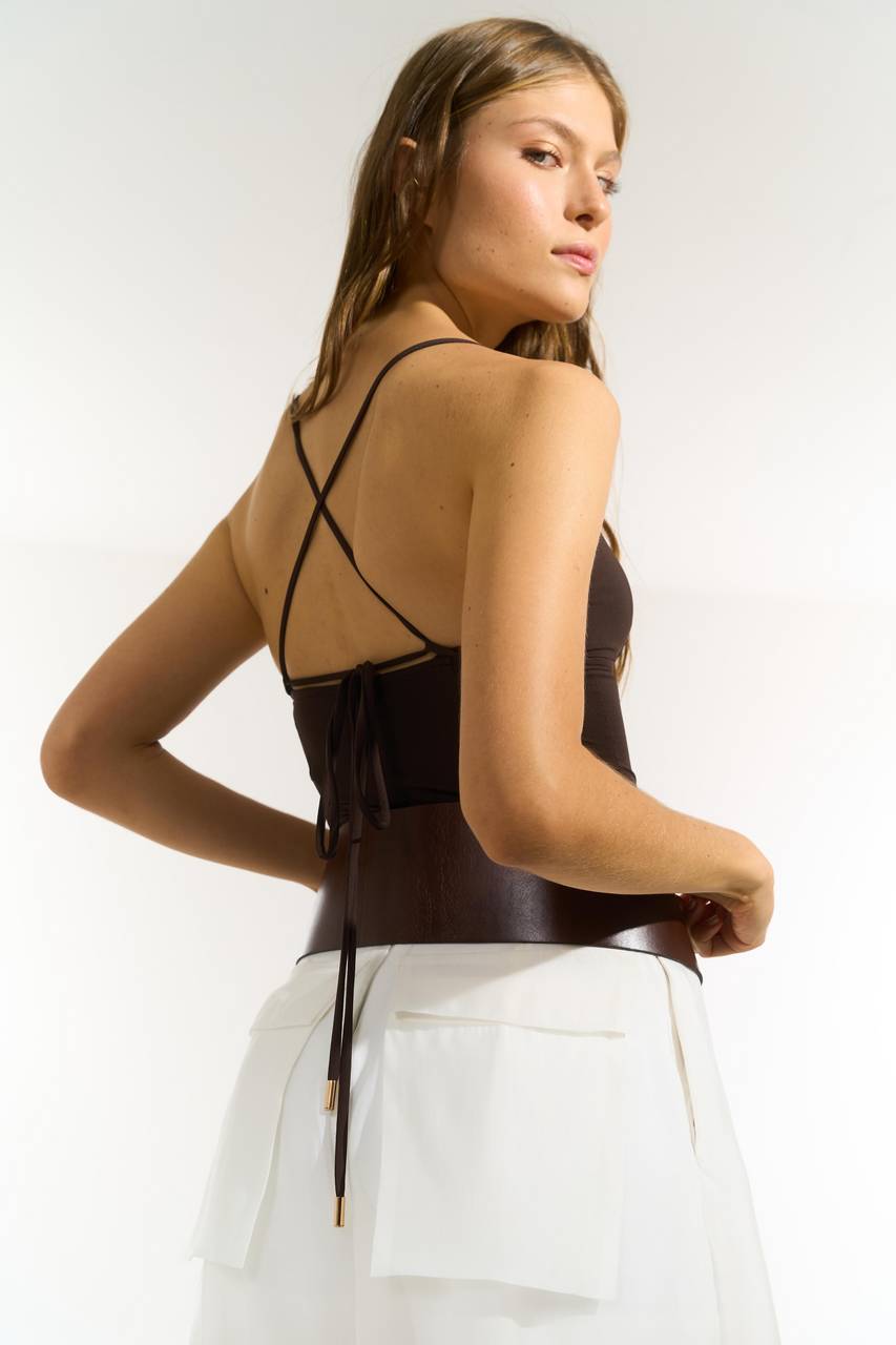 Top Corselet Em Malha - Cafe TOP0068CAF