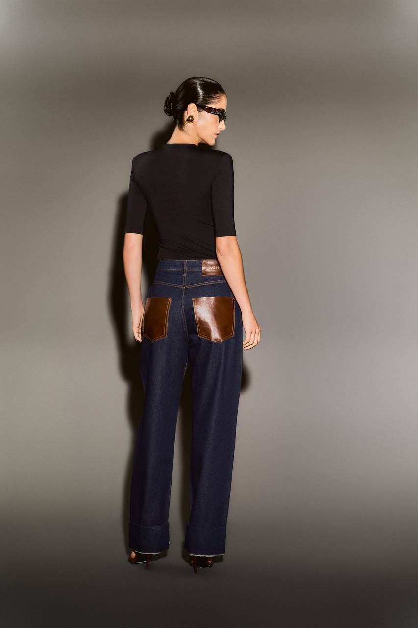 Calça Jeans Bolso Couro - Jeans CAL0142JEA