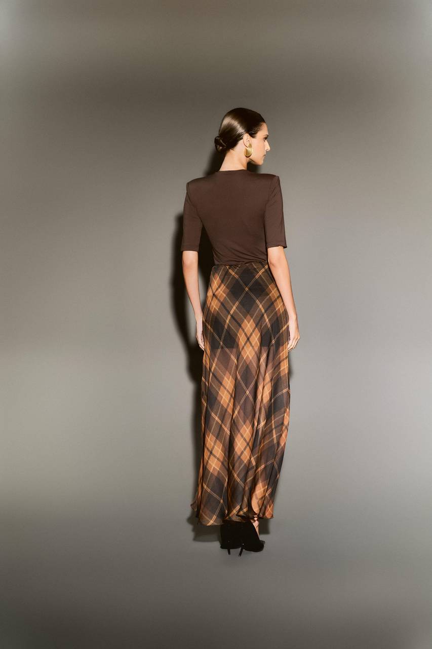 Saia Voil Estampada - Xadrez Camel SAI0035XDZ