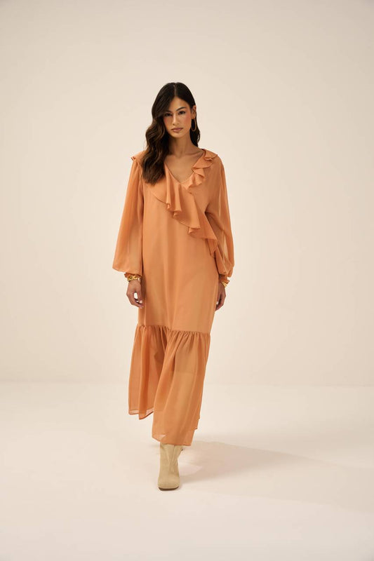 Vestido Chifon Boho Maxi Midi - Caramelo VES0001PELE