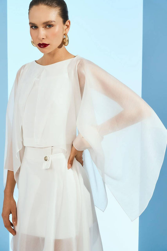 Blusa Crepe Manga Envelope C/ Transparencia - Off White BLU0054OFF