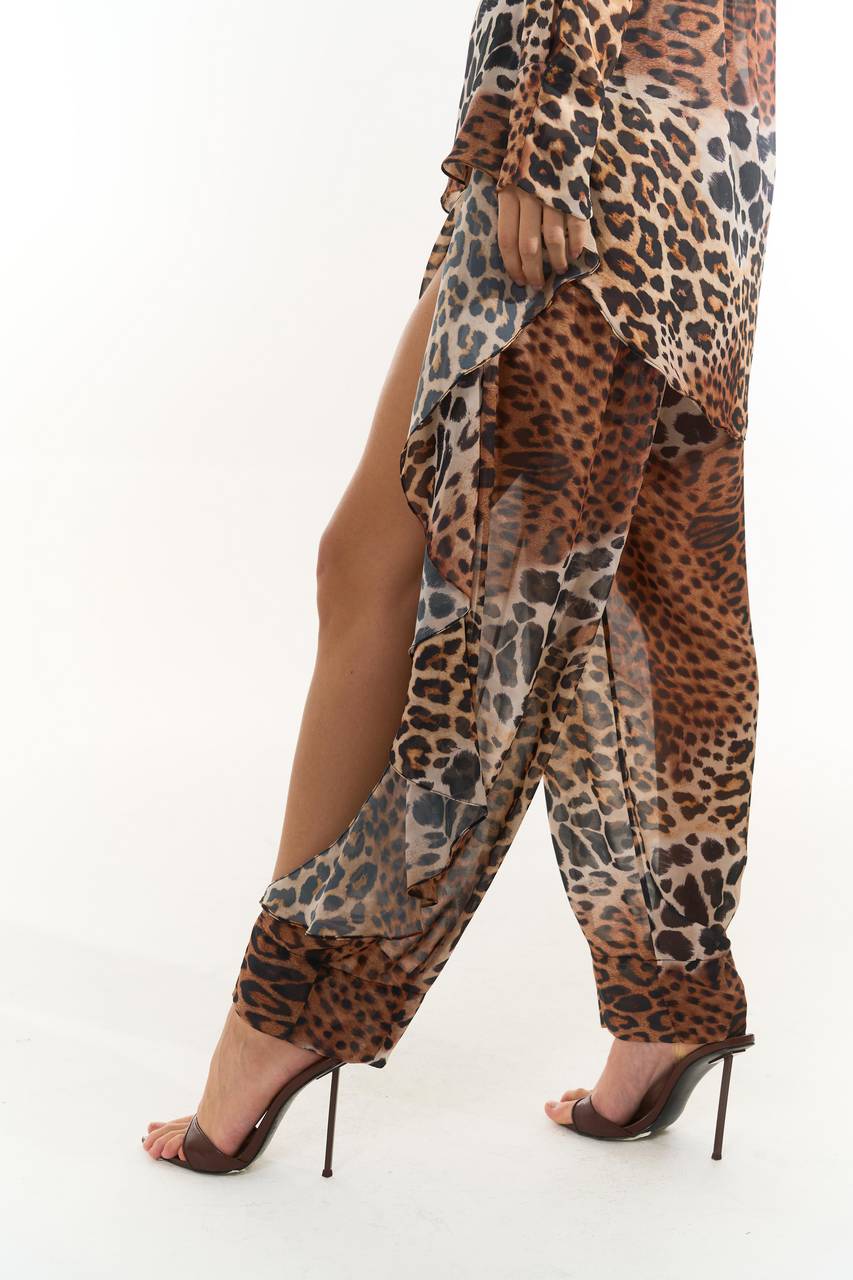 Calça Detalhe Babado - Brown Leopard CAL0175BROWL