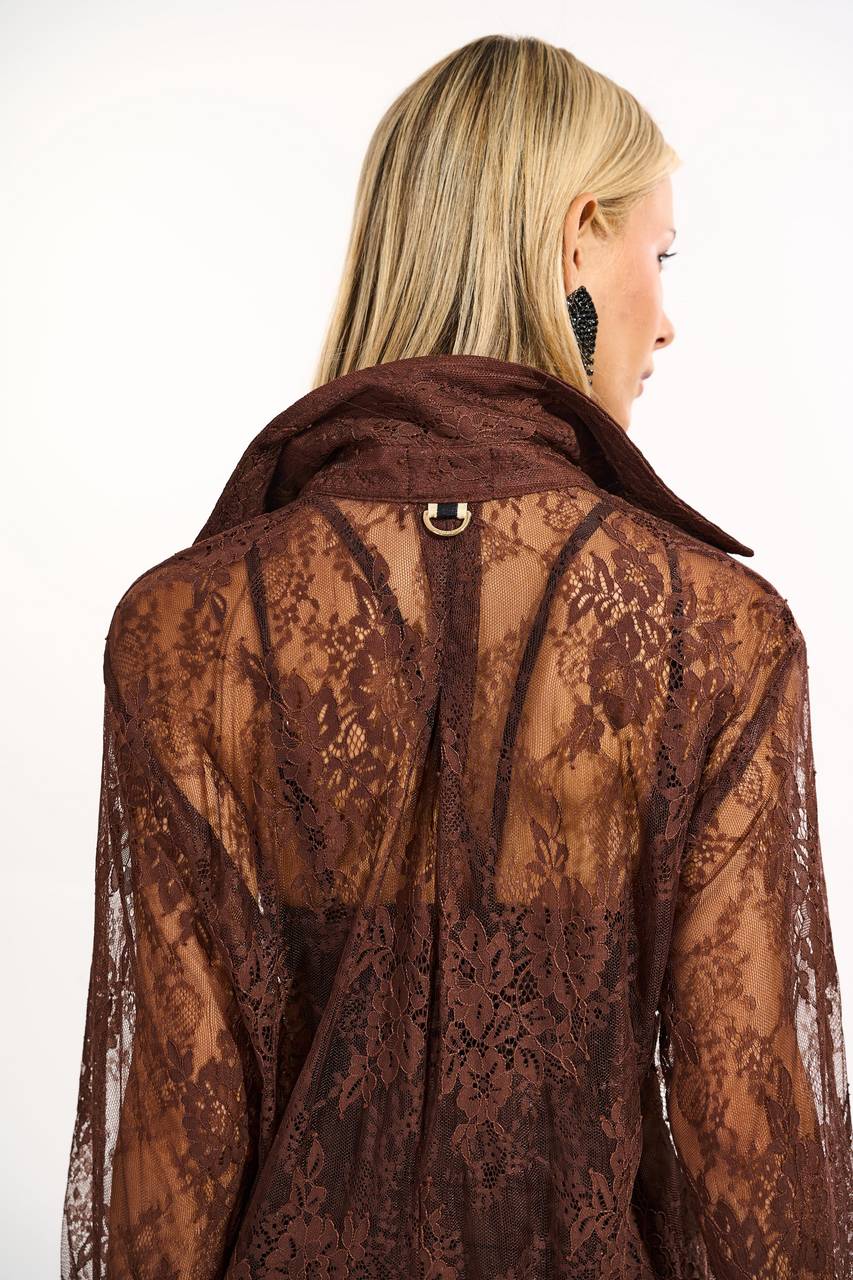 Camisa Decote Profundo - Marrom