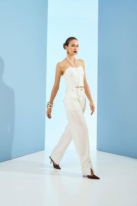 Calça Sloutch Linho Fenda Frente - Off White CAL0076OFF