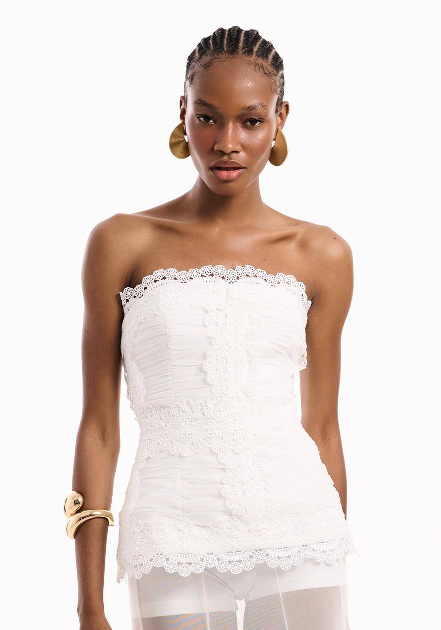 Corselet Estruturado Em Renda - Off White TOP2054OFF