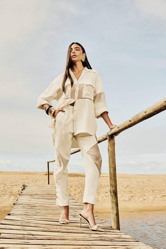 Camisa Crepe E Transparência - Off White CAM0017OFF
