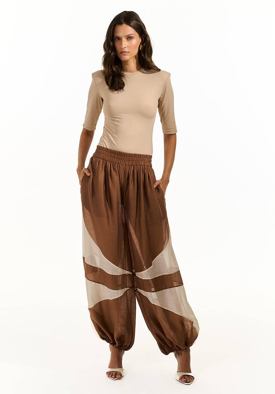 Calça Elastico Cós Bicolor - Off/chocolate CAL0191OFF/CHO
