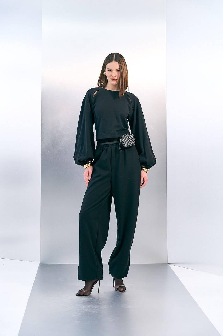 Blusa Ziper Frontal Manga Bufante - Preto BLU2061PTO