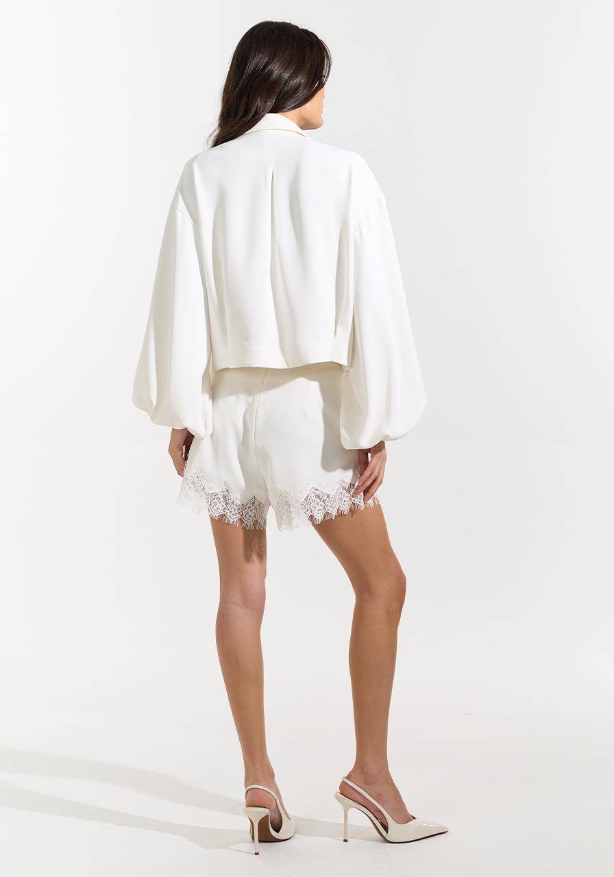 Camisa Manga Longa Com Renda - Off White CAM0056OFF