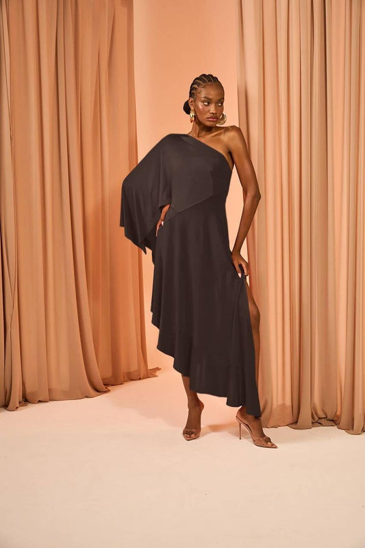 Vestido Midi Ombro Só Envelope - Marrom VES2055MRO