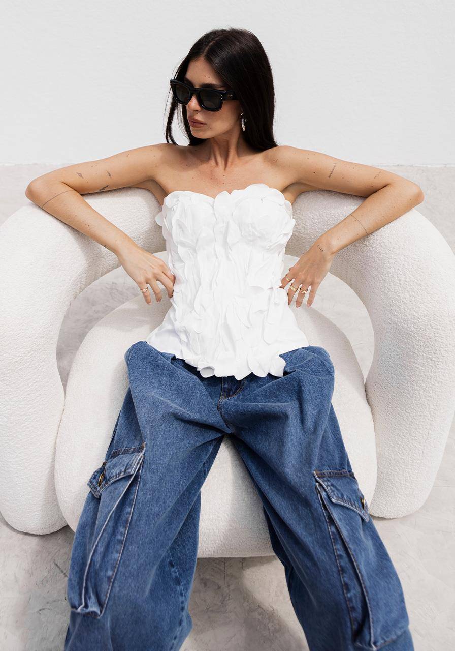 Top Corselet Folhas - Off White TOP2070OFF