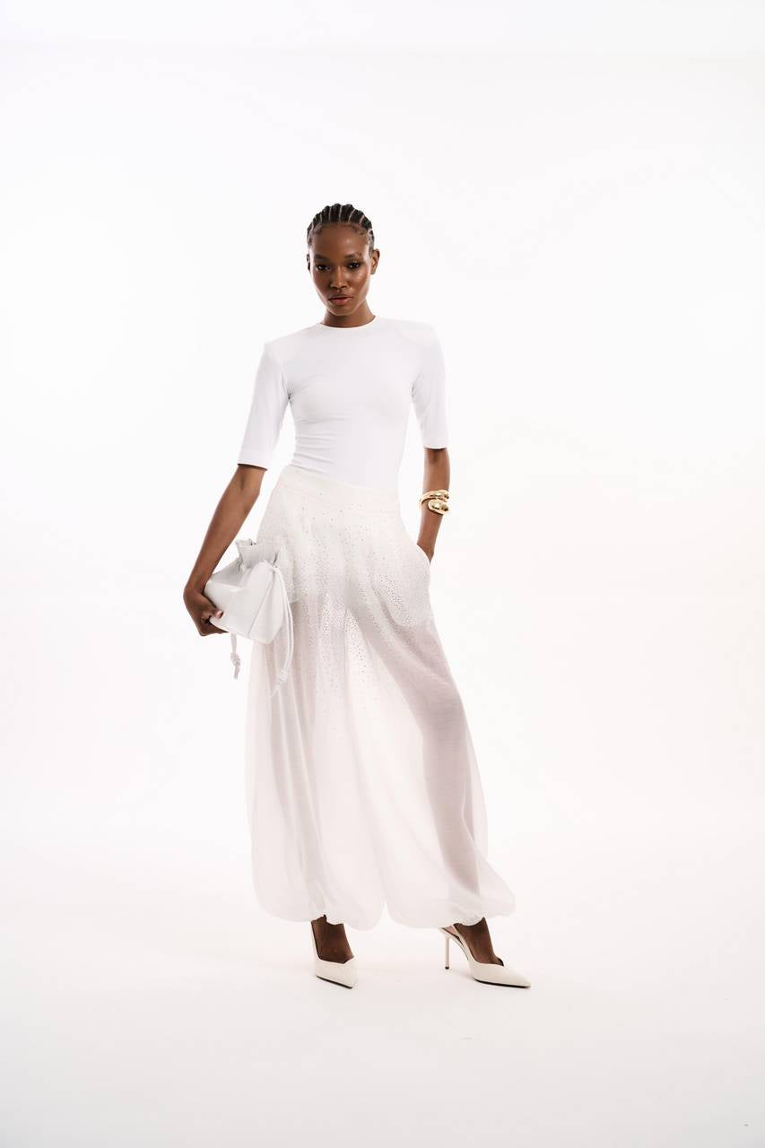 Calça Transparênte C/ Aplicação - Off White CAL2153OFF