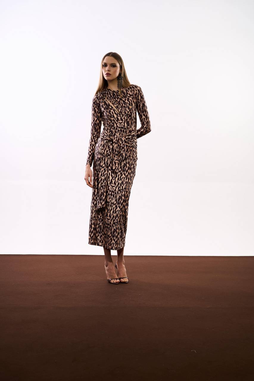 Vestido Over Midi Com Amarração - Animal Print Choco VES0100ANPRCH