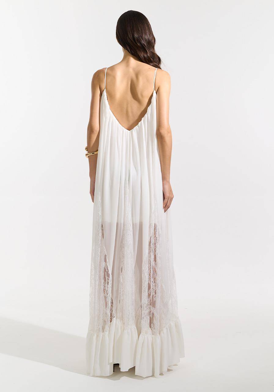 Vestido Longo Com Nesgas - Off White VES0118OFF