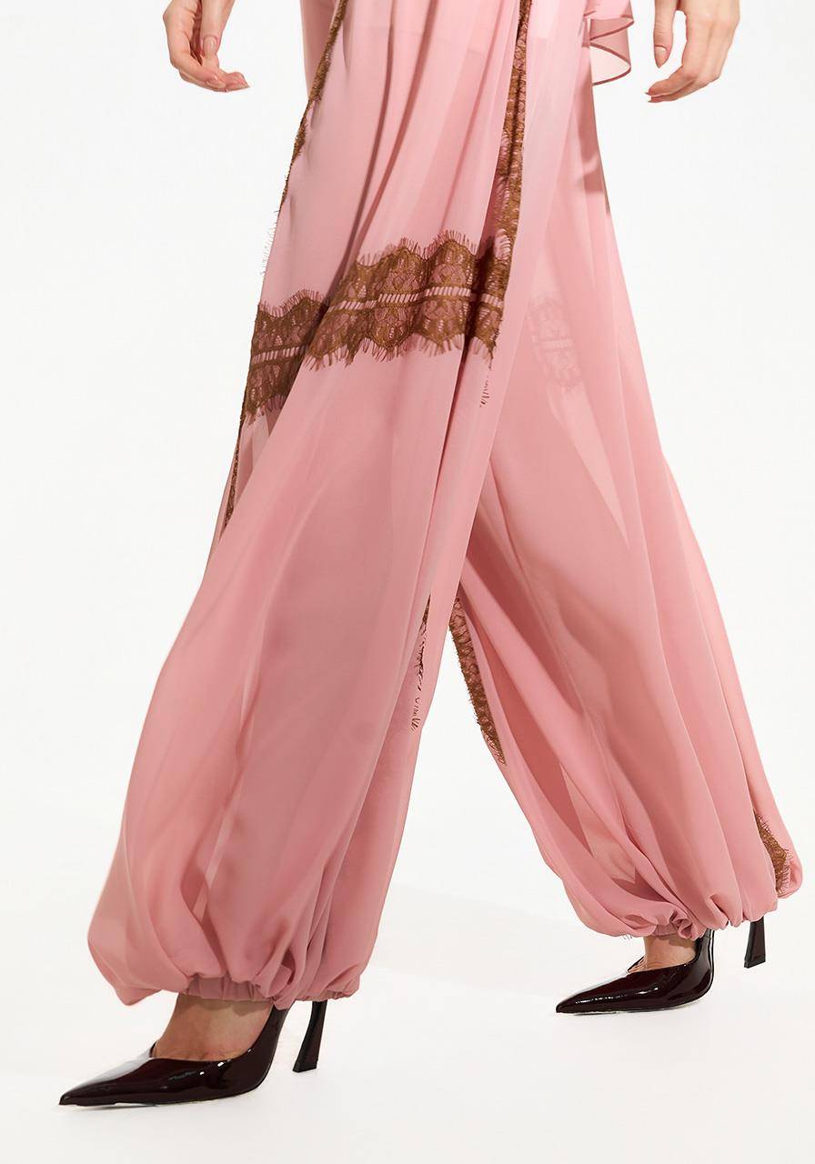 Calça Cós Elástico Com Renda - Rose CAL0209RS