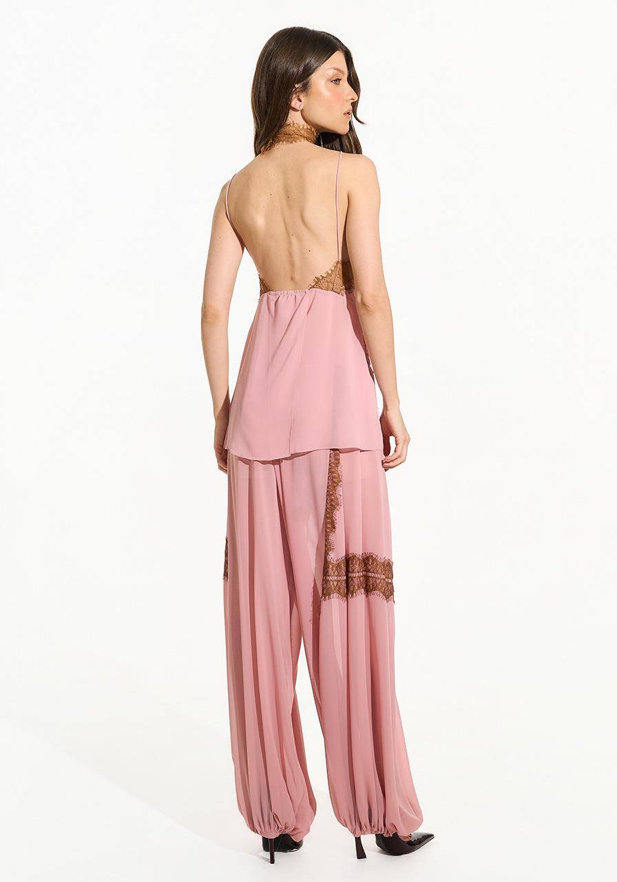 Calça Cós Elástico Com Renda - Rose CAL0209RS