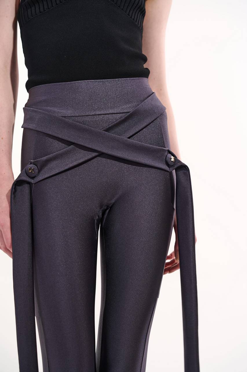 Calça Justa Cós Alto Tiras Cruzadas - Grafite CAL0166GRA