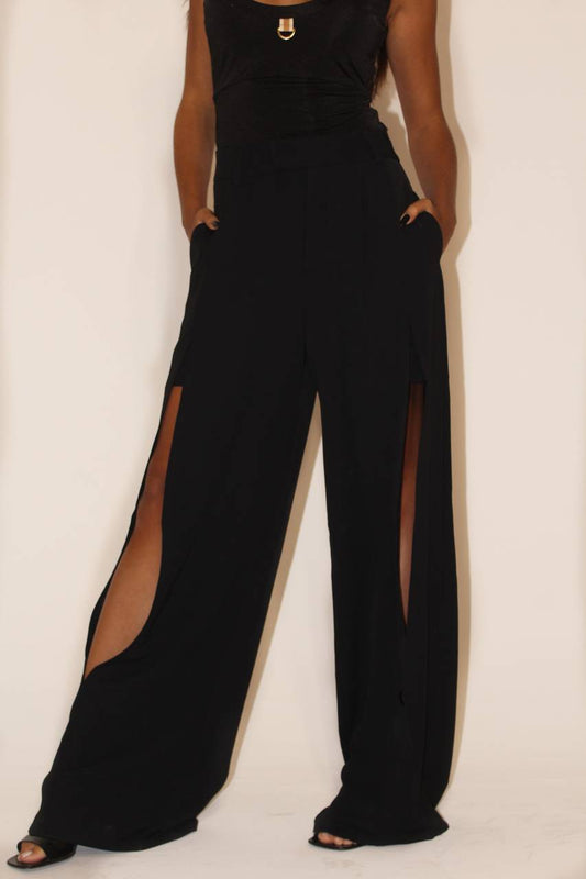 Calça Maxi Pantalona C/ Fenda Short - Preto CAL2027
