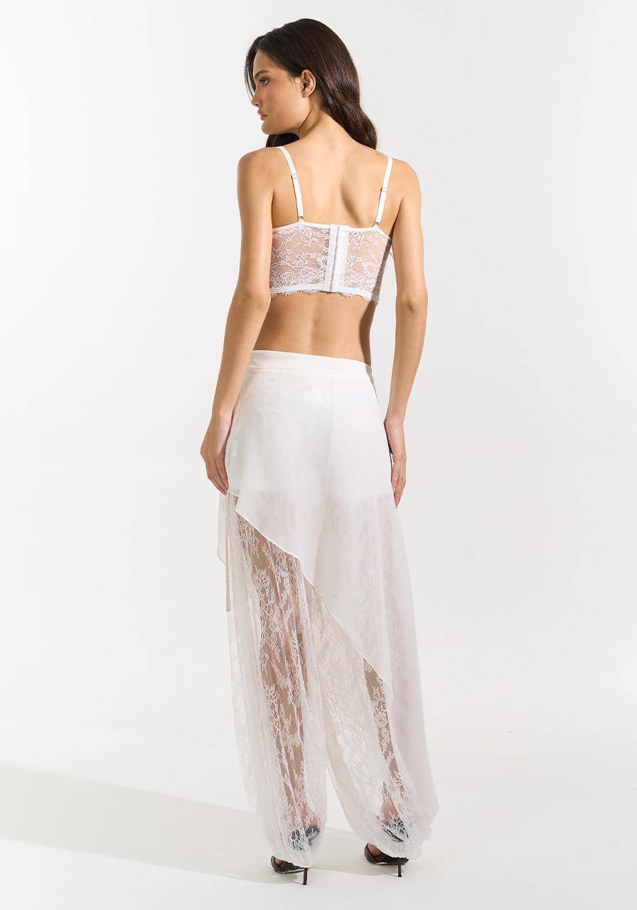 Calça Sobreposição Com Renda - Off White CAL0210OFF