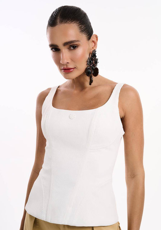 Corselet Estruturado Canelado - Off White TOP2069OFF