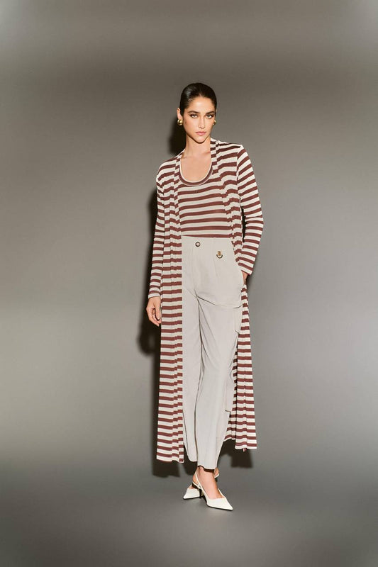 Cartigan Longo Listras - Off/marrom CAS0015OFFM