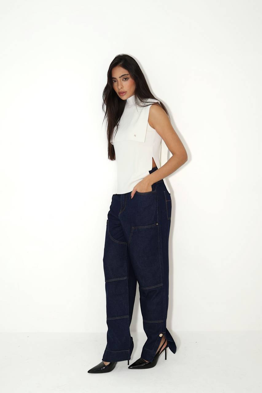 Blusa Gola Alta Com Fenda Lateral - Off White BLU2073OFF
