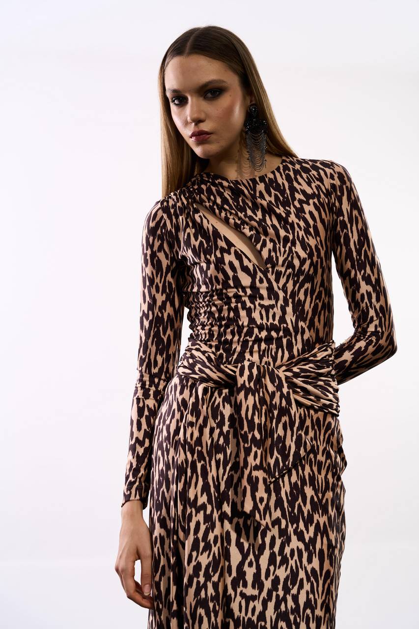 Vestido Over Midi Com Amarração - Animal Print Choco VES0100ANPRCH