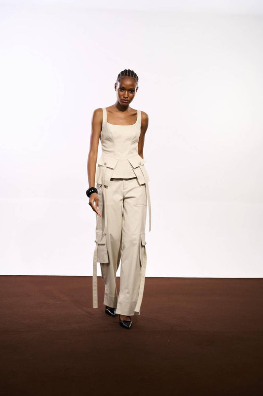 Calça Cargo Com Bolsos Fole - Bege CAL0129BEG