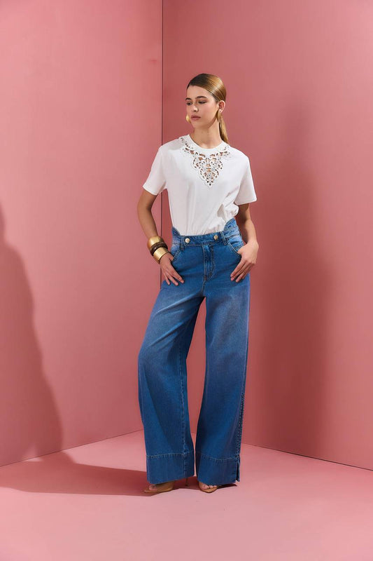 Calça Jeans Recorte Costas Fenda Lateral - Jeans CAL0056JEA