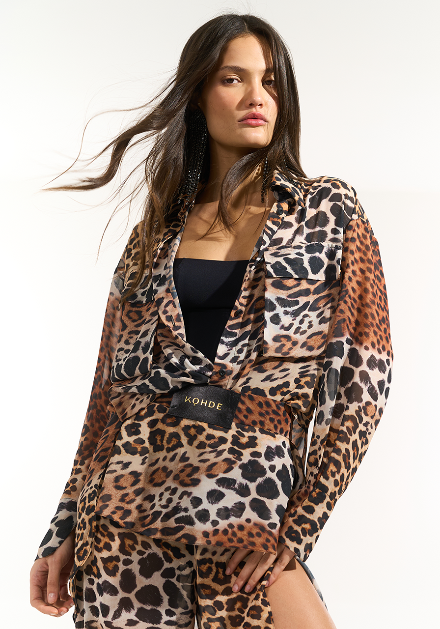 Camisa Abertura Lateral - Brown Leopard CAM0050BROWL