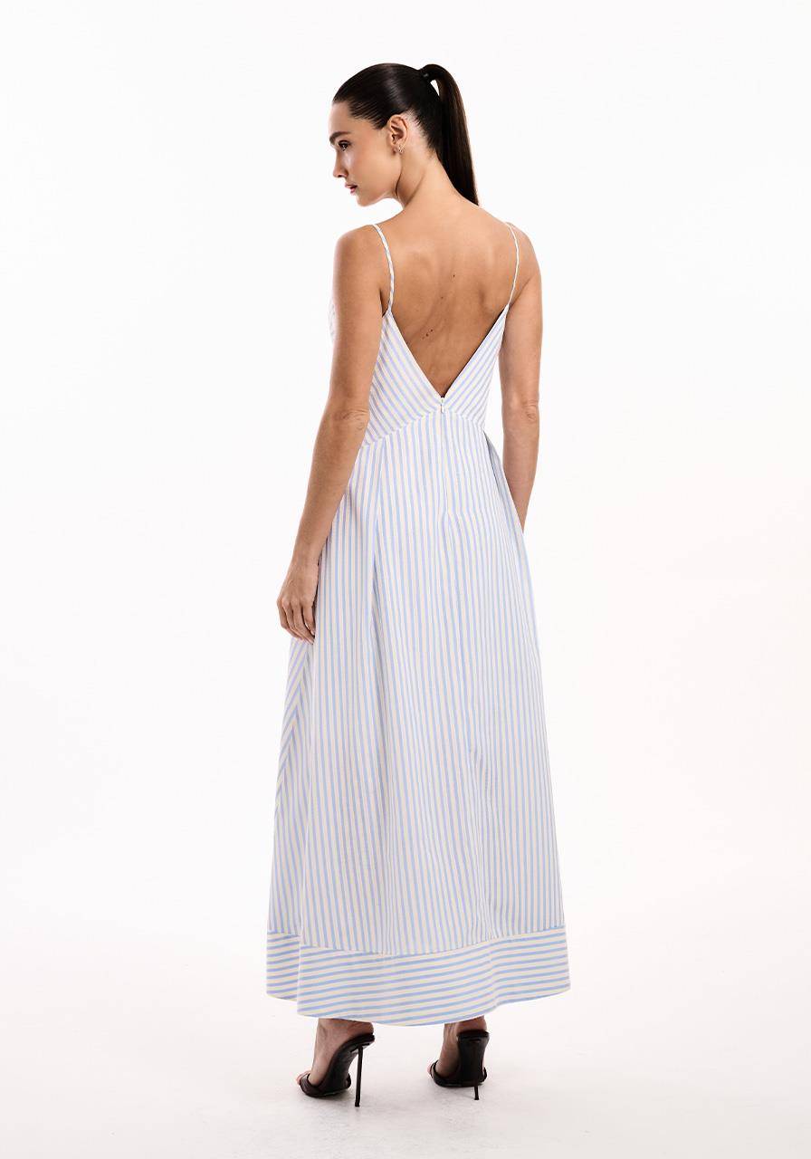 Vestido Maxi Midi Alça Listras - Off/azul VES2118OFF/AZ