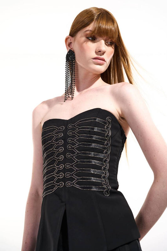 Top Corselet Alfaiataria Aplicações Tiras - Preto TOP0062PTO
