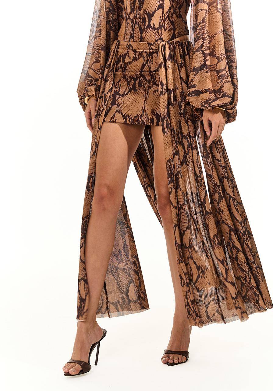Saia Curta Drapeada Tule Estampado - Choco Snake SAI0061CH SN