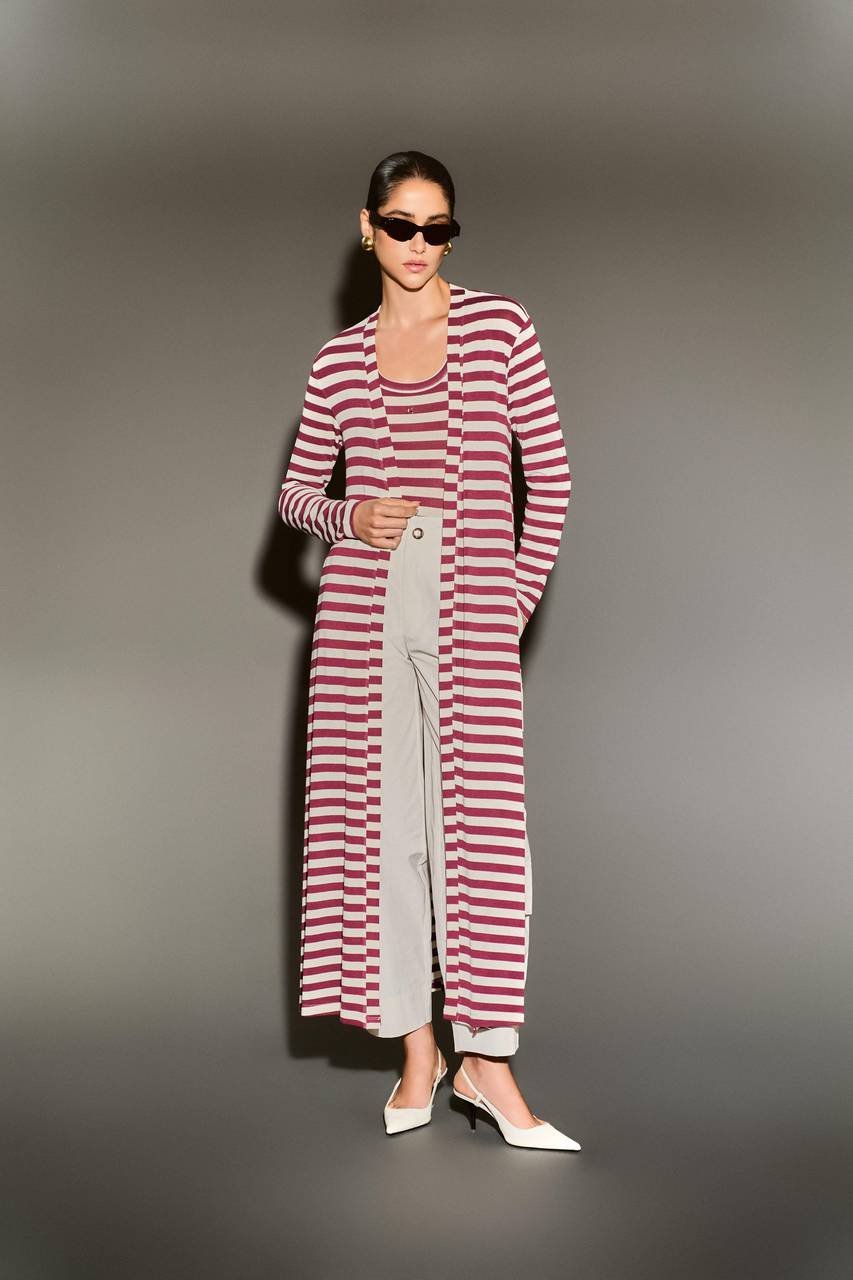 Cartigan Longo Listras - Off/vinho CAS0015OFFV