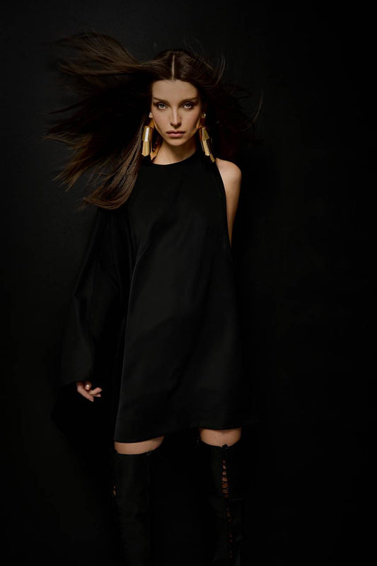 Vestido Curto Ombro Sobreposição - Preto VES0011PTO