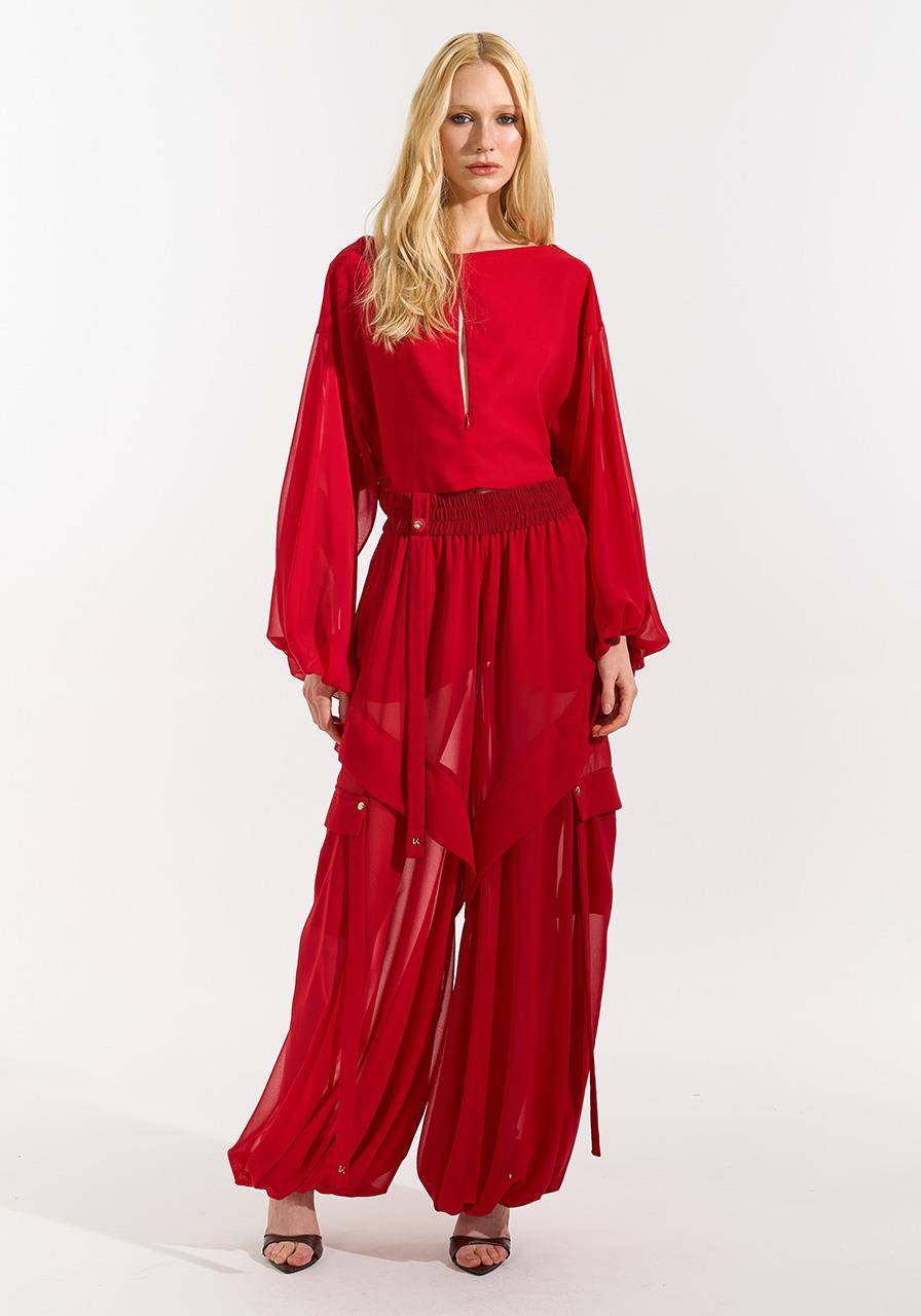 Blusa Manga Volumosa Costas Decotada - Vermelho BLU0171-VEM