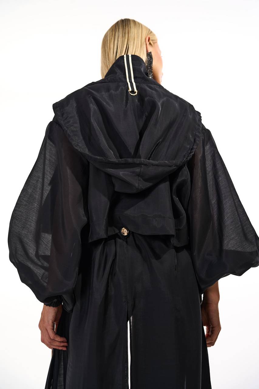 Casaco Trench Coat C/ Capuz Leve Transparência - Preto CAS0017PTO