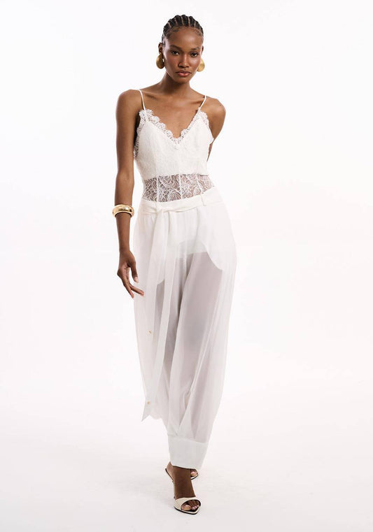 Macacão Fluido Corpo Renda - Off White