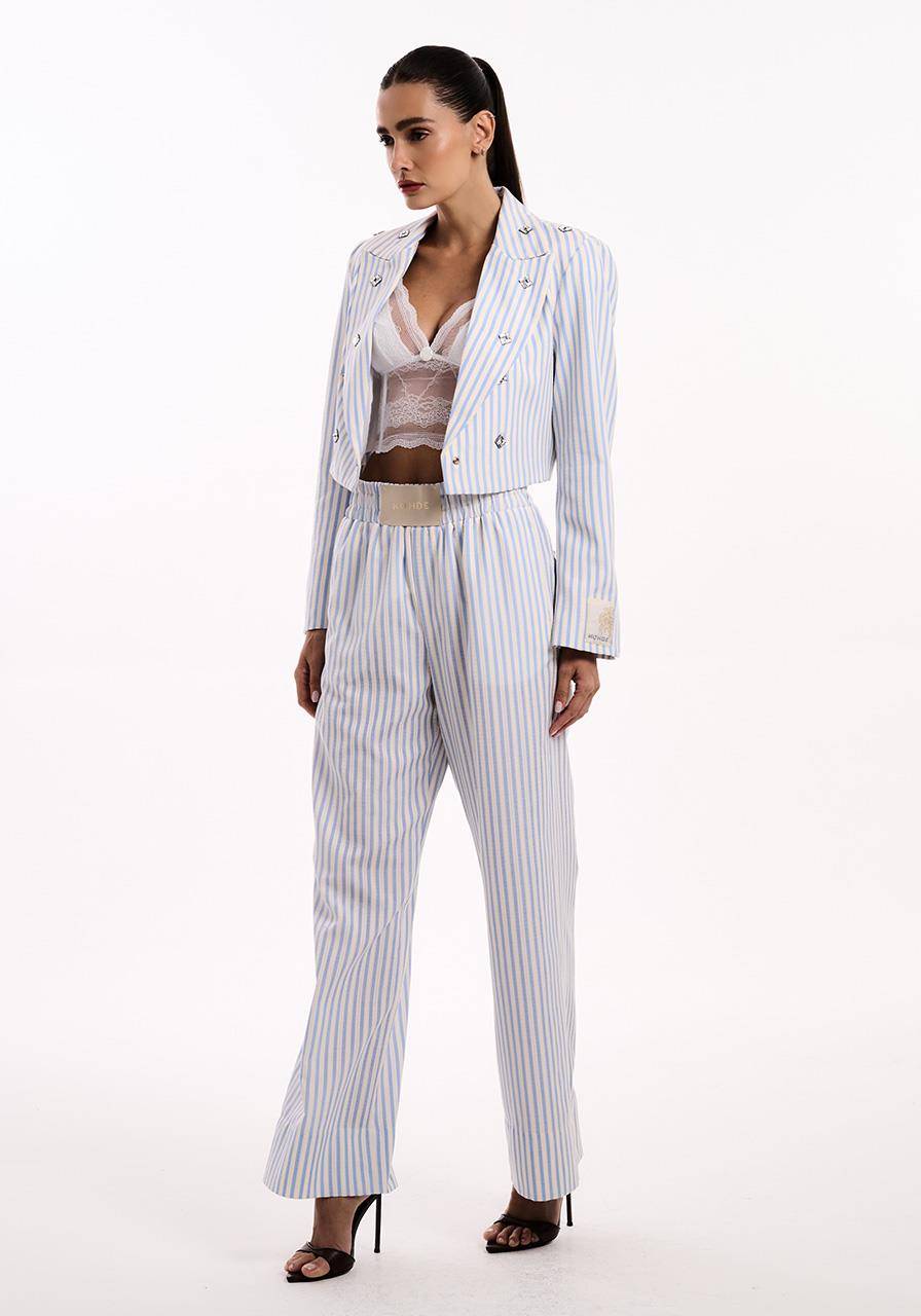 Calça Wide Leg Listrada - Off/azul CAL2108OFF/AZ
