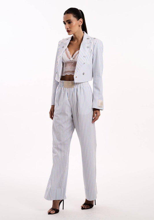 Calça Wide Leg Listrada - Off/azul CAL2108OFF/AZ